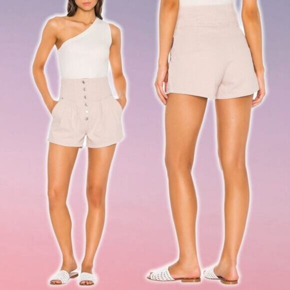 WE THE FREE Free People Paris High Waisted Twill Pleated Short Size 24 Ivory - Picture 1 of 7